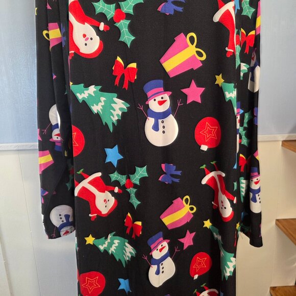 20W Black Red Christmas Santa Holiday Print Longsleeve Midi Dress with Pockets - Picture 3 of 11
